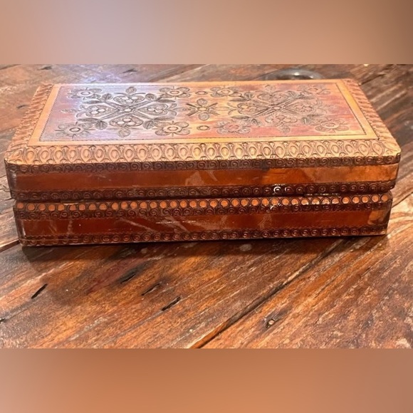 Antique Etched Rosewood 1930’s Jewelry Box Shabby Chic decor